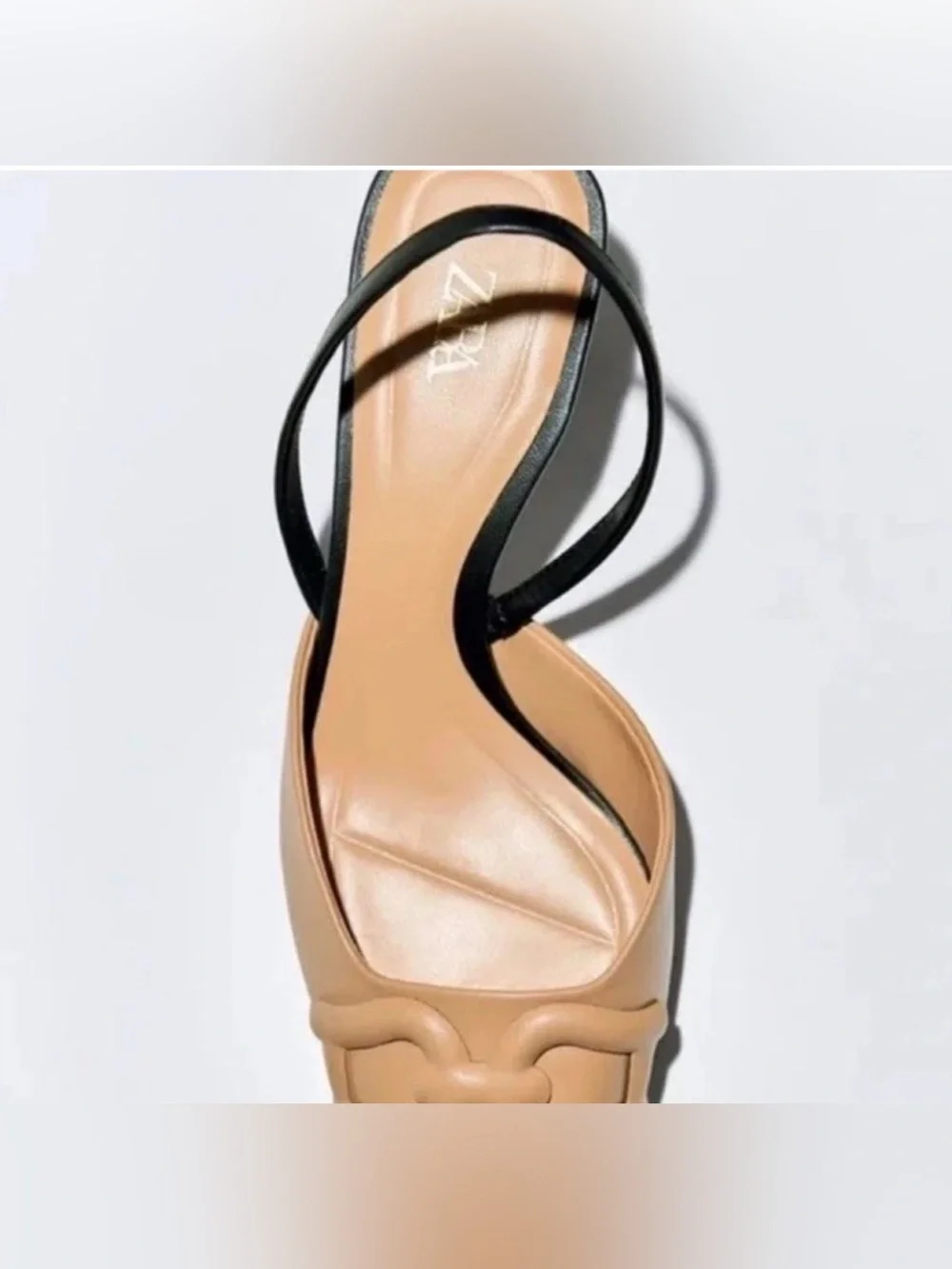 Zara Beige Pointed Slingback Flats with Black Strap brand new